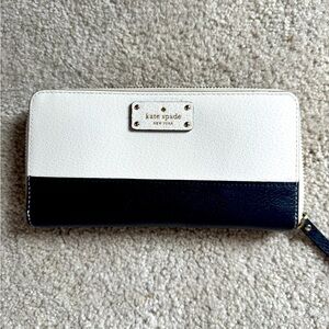 Kate spade zip long wallet navy and cream